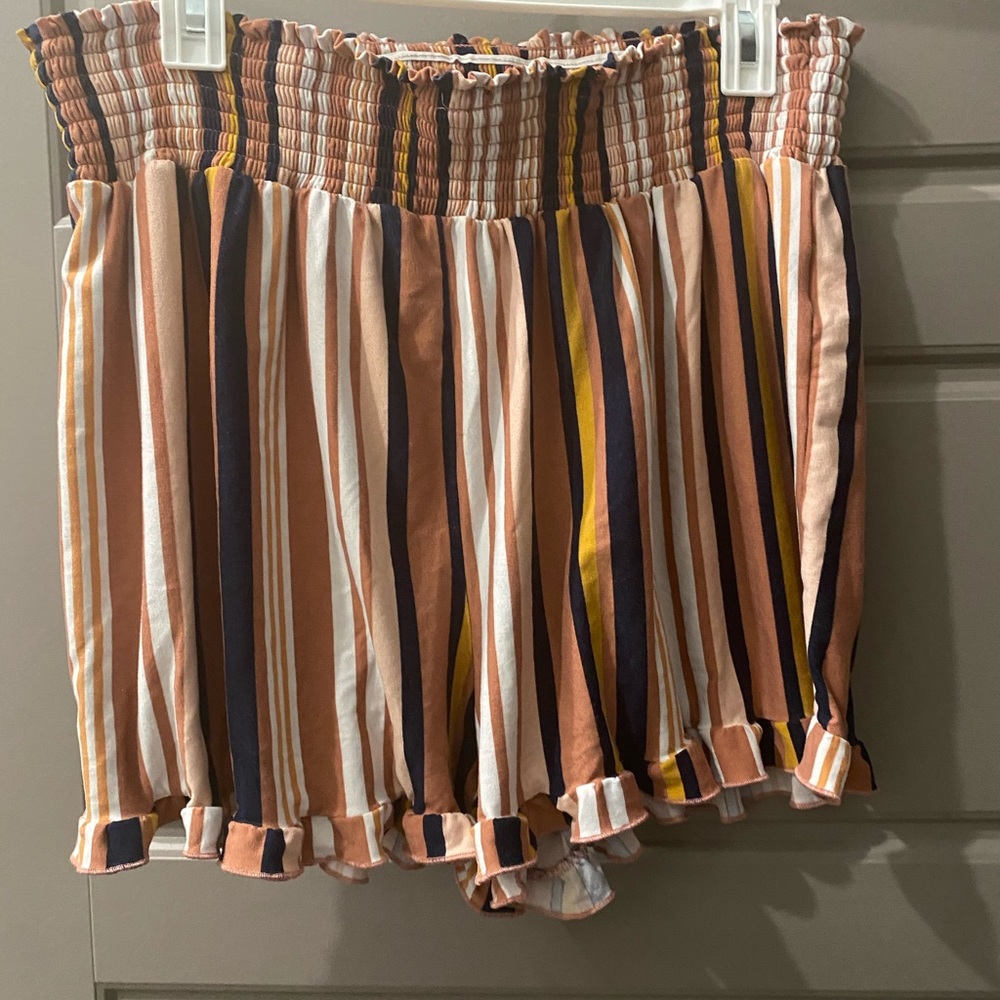 Multicolor Striped Lettuce Trim Lounge Shorts